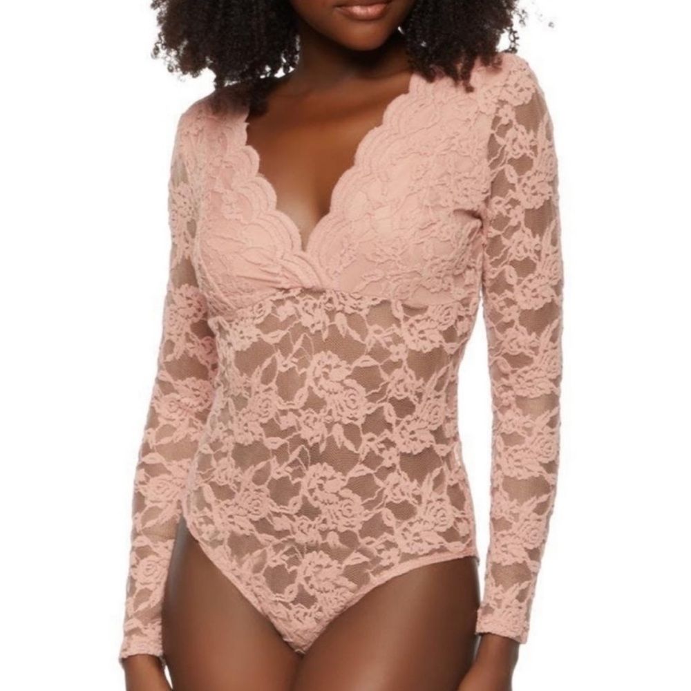 Ambiance Lace Bodysuit Mauve Pink Medium M